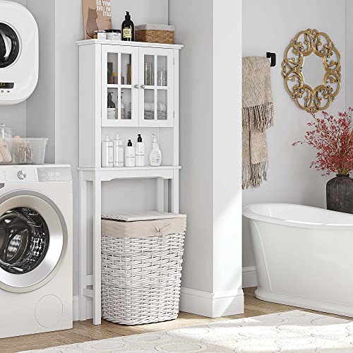 Spirich Bathroom Storage Cabinet Over Toilet, Over Toilet Storage Shelf Cabinet With Windowpane Glass Doors, Free Standing Space Saver Cabinet, White #TOP5
