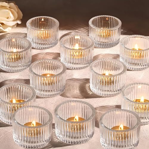 Juego de 12 portavelas de té, portavelas de té de cristal (paquete de 12 unidades),...