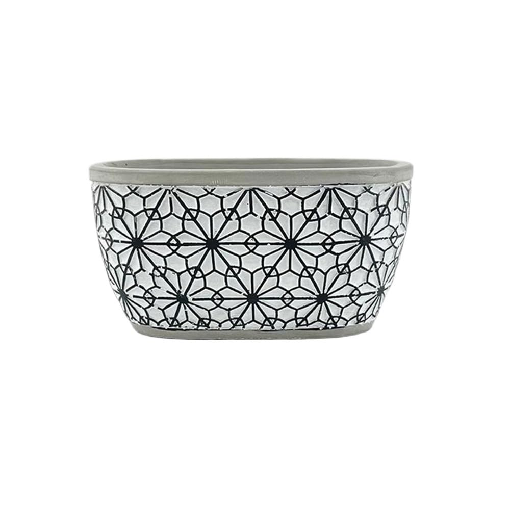 SDA287MZ Rectangular Cement Planter with Floral Embossed Texture Plant Pots, with Drainage Hole Container, for Decoration Home Windowsill Multifunction(Small)