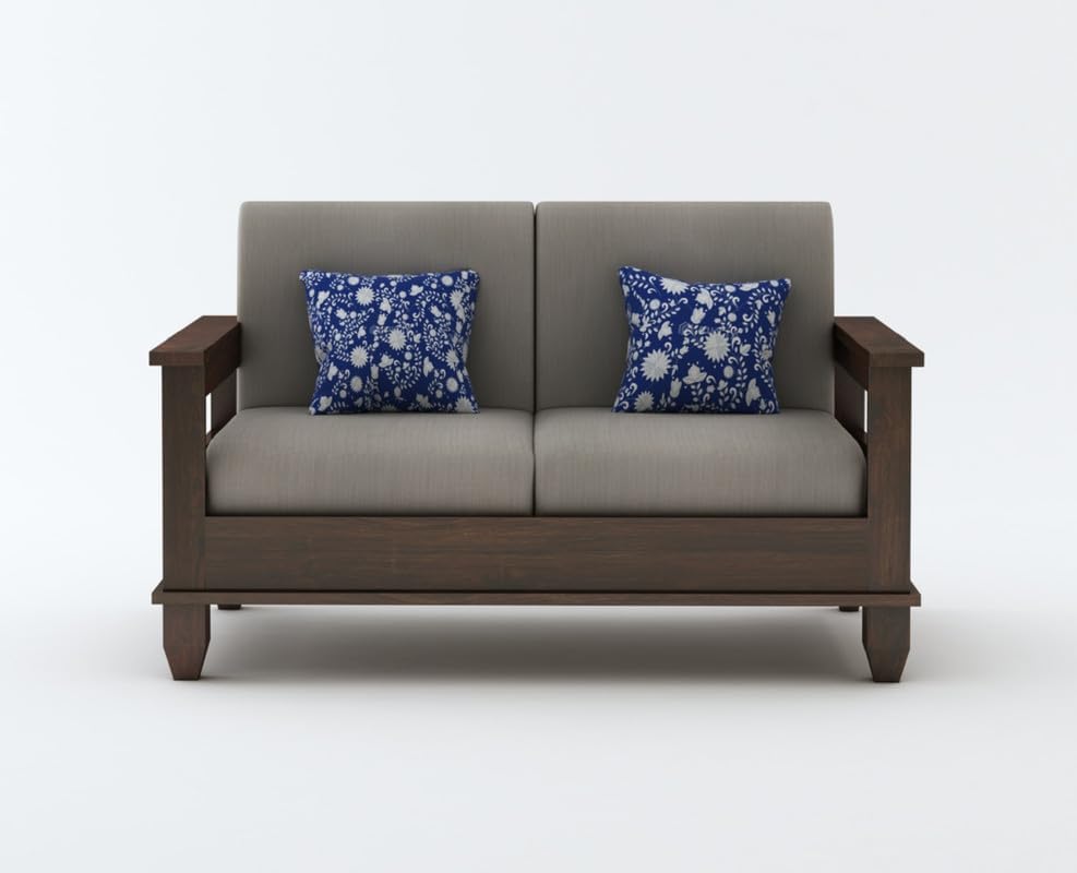 Image of STRATA FURNITURE Sheesham Wood 2 Seater Sofa Set for Living Room | Wooden Two Seater Sofa Set Furniture for Bedroom Home Hall and Hotels (Walnut Finish)