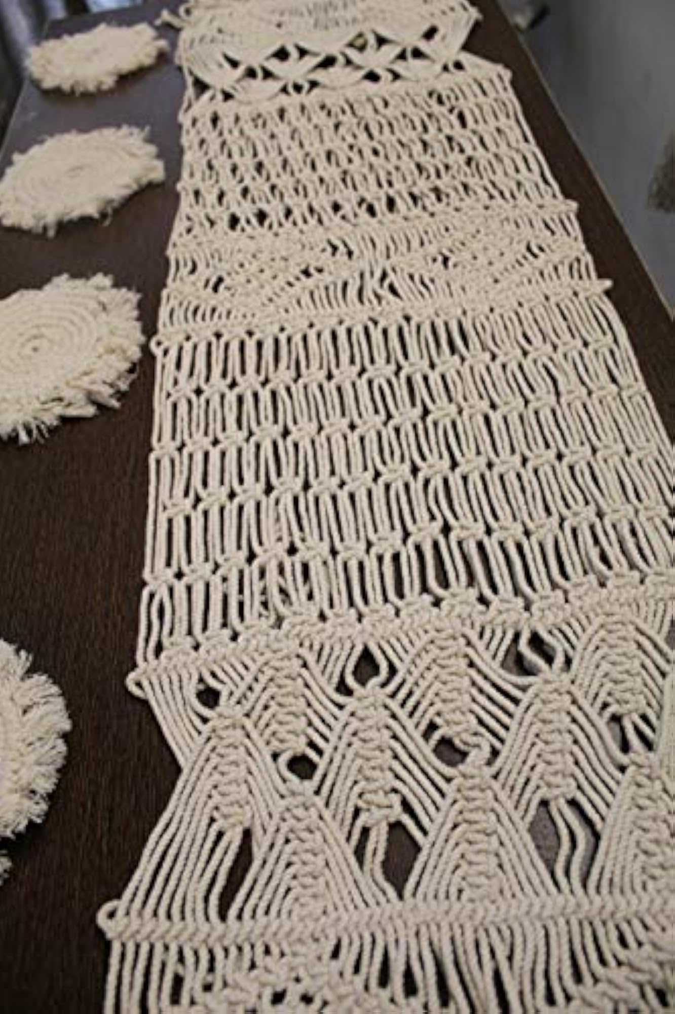 Handwoven Macrame Dining Table Runner, 14x84 Inches