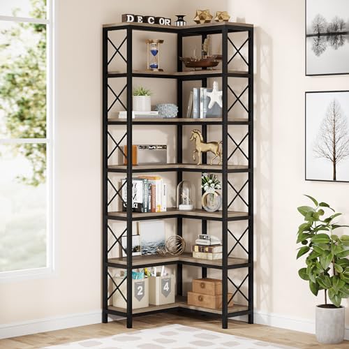 Tribesigns 7-Shelf Corner Bookshelf,Large Modern Corner Bookcase, 7-Tier Tall Corner