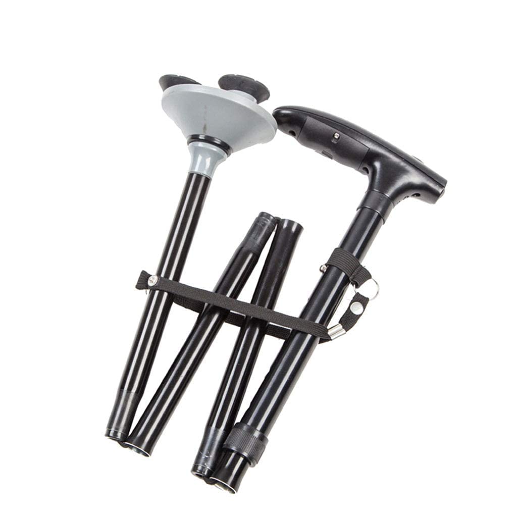 Bastone per stampella Pieghevole Portatile per Esterni con luci a LED, Bastone da Trekking Regolabile Leggero in Alluminio Pieghevole per Genitori Anziani, Regali Unisex