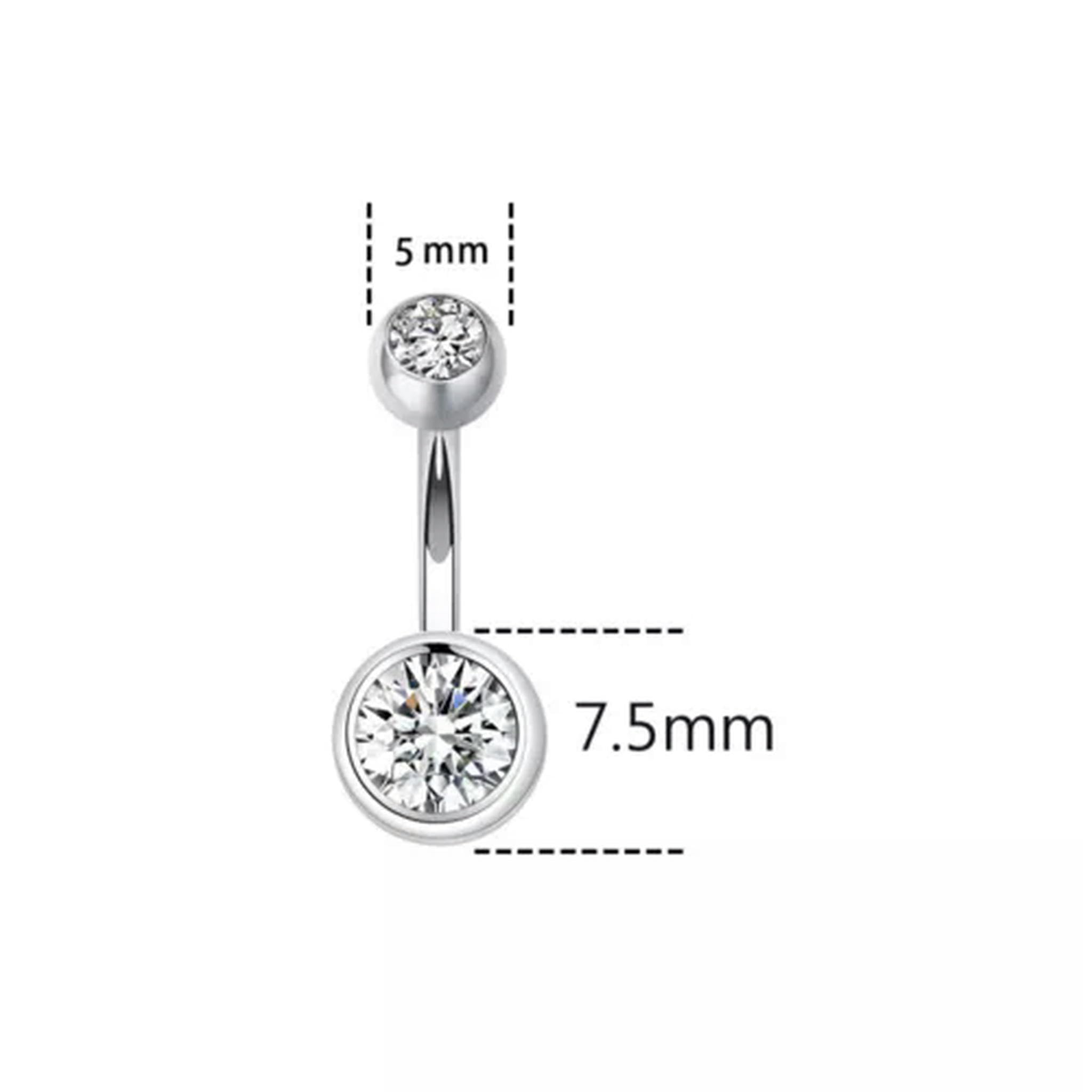 Piercing all'ombelico con Cristallo CZ e Sfera Rotonda in Argento Sterling 925 A1794-6mm-trasparente