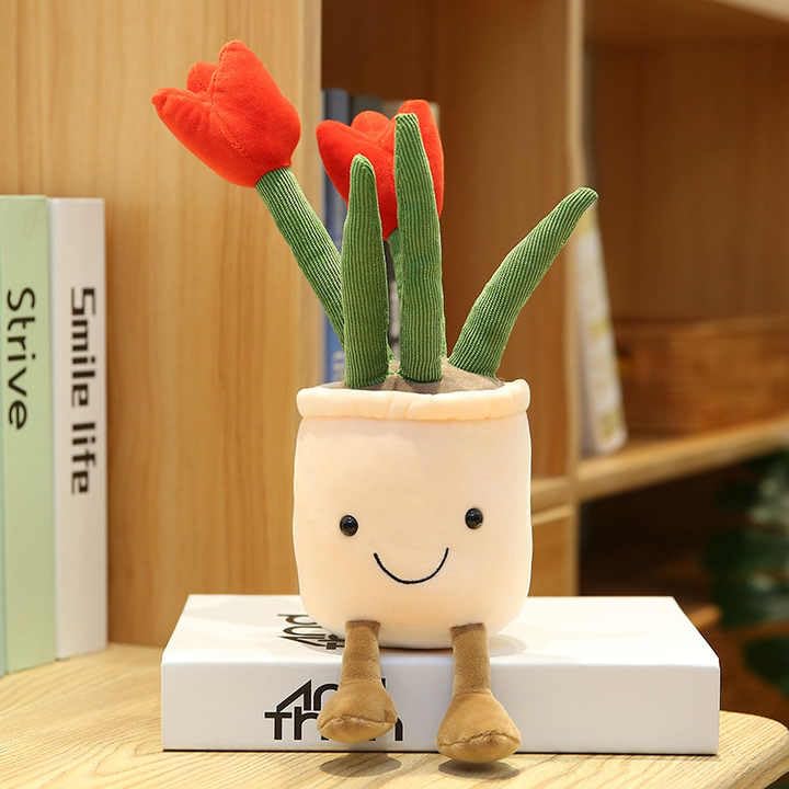 Image of Tulip Flower Plush Pillows, Flower Pot Stuffed Plushie Decoration, Soft Fluffy Plants Friend Hugging Toys, for Office Kids 30 cm