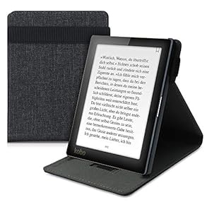 kwmobile Hoesje compatibel met Kobo Aura Edition 1 – Met polsriem en standaard – e-Reader beschermhoes in donkergrijs