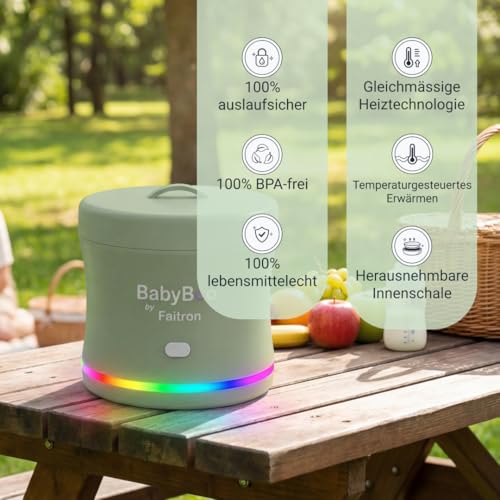 BABYBOO Tragbarer Babykostwärmer mit extra Innenschalen | Babynahrung mit Akku, App-Steuerung, 70 W, LED-Ring, bis zu 45 °C, abnehmbarer Behälter, USB-C – Zuhause und Reisen