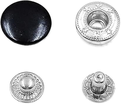 50 Sets Metal Snap Fasteners Snaps Button Press Studs Sewing Button,Black,10mm655