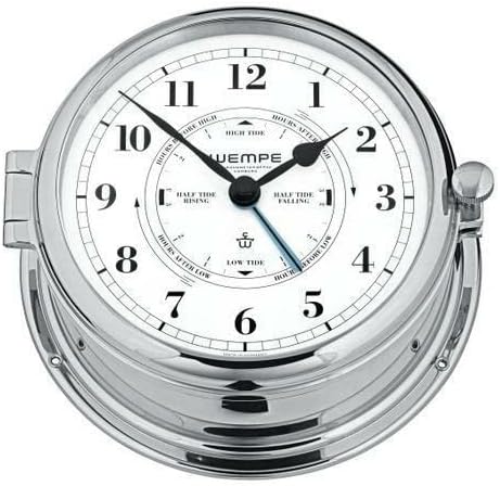 Wempe CW460005 Admiral II Brass Chrome Plated Tide Clock 185 X 70mm White/Black Arab.