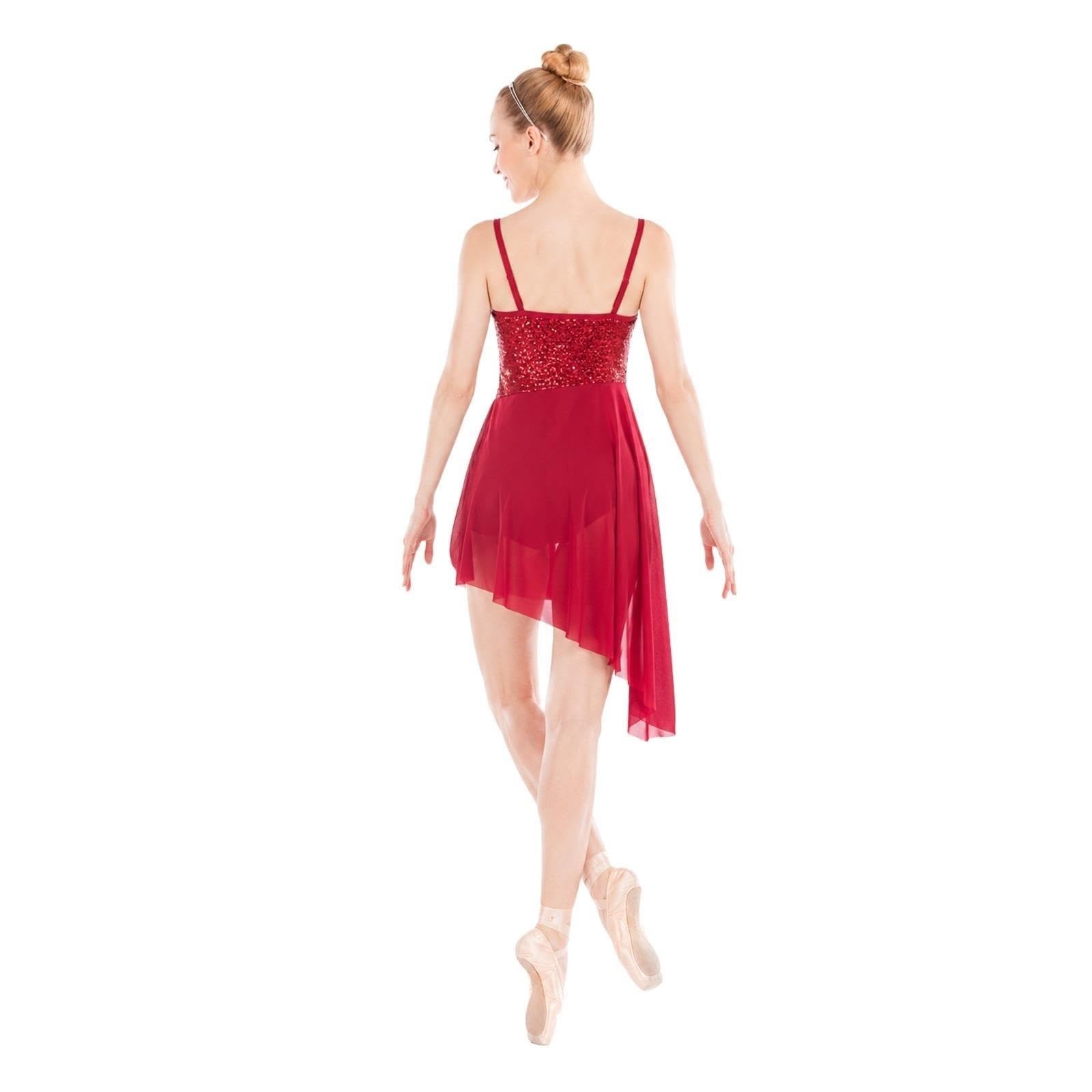 Abito da danza lirica da donna con paillettes e gonna asimmetrica