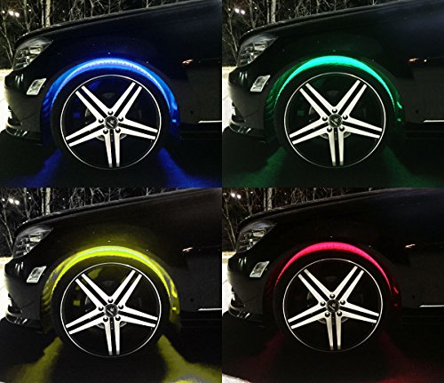 Ijdmtoy 4Pc Set Flexible Multi-Rgb Color Changing Led Wheel-Well Accent Lighting Kit W/Remote, Compatible With Car Suv Truck, Etc #TOP3