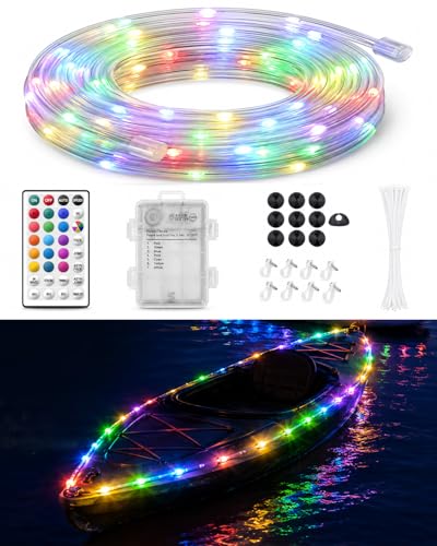 Shangyuan Kayak Lights Kit for Night Paddling 21FT Waterproof LED Glow Rope Light with Remote Control Battery Operated RGB Boat Light for Kayak Paddle Board Canoe SUP 17 Colors & 7 Modes