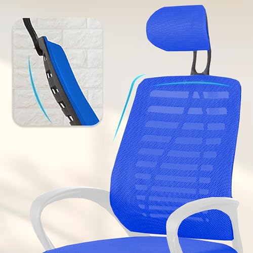 Image of Casa Copenhagen,Mesh Office Desk Chair,Rocking Chairs Ergonomic Computer Chair Adjustable High with Headrest and Comfortable Armrest Swivel Chair - Indigo Blue & White Handle