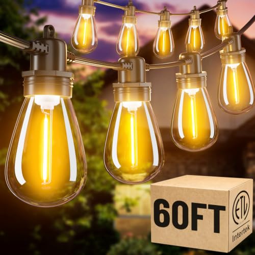 Amzrap 60FT LED Outdoor String Lights with 16+1 Edison...