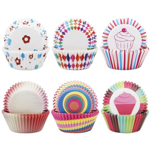 Druuzyl 300 Piezas Cápsulas para Cupcakes Desechables - Moldes de Papel Antiadherente para Hornear, Ideal para Bodas/Cumpleaños (5cm, Colores Surprise)