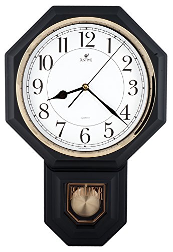 Justime Traditional Schoolhouse Easy To Read Pendulum Plastic Wall Clock Chimes Every Hour With Westminster Melody Made In Taiwan, 4Aa Batteries Included (Pp0258-Wb Matt. Black) #TOP8