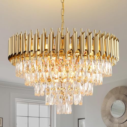 MSSIAN Gold Kristall Kronleuchter Moderne Runde Kronleuchter für Esszimmer 5-Stufen Decken Hängeleuchten Große Decken Kronleuchter für Foyer Wohnzimmer Schlafzimmer Foyer Eingang W60CM 12-Leuchten MSSIAN Gold Kristall Kronleuchter Moderne Runde Kronleuchter für Esszimmer 5-Stufen Decken Hängeleuchten Große Decken Kronleuchter für Foyer Wohnzimmer Schlafzimmer Foyer Eingang W60CM 12-Leuchten