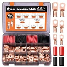 116pcs Battery Cable Ends Kit,1/0 AWG 2 AWG 2/0AWG 4 AWG 6 AWG Copper Lugs,0 Gauge Heavy Duty Wire lugs, 3/8" & 5/16" Ring Terminal Connectors with 31 Heat Shrink Tube & Storage Box