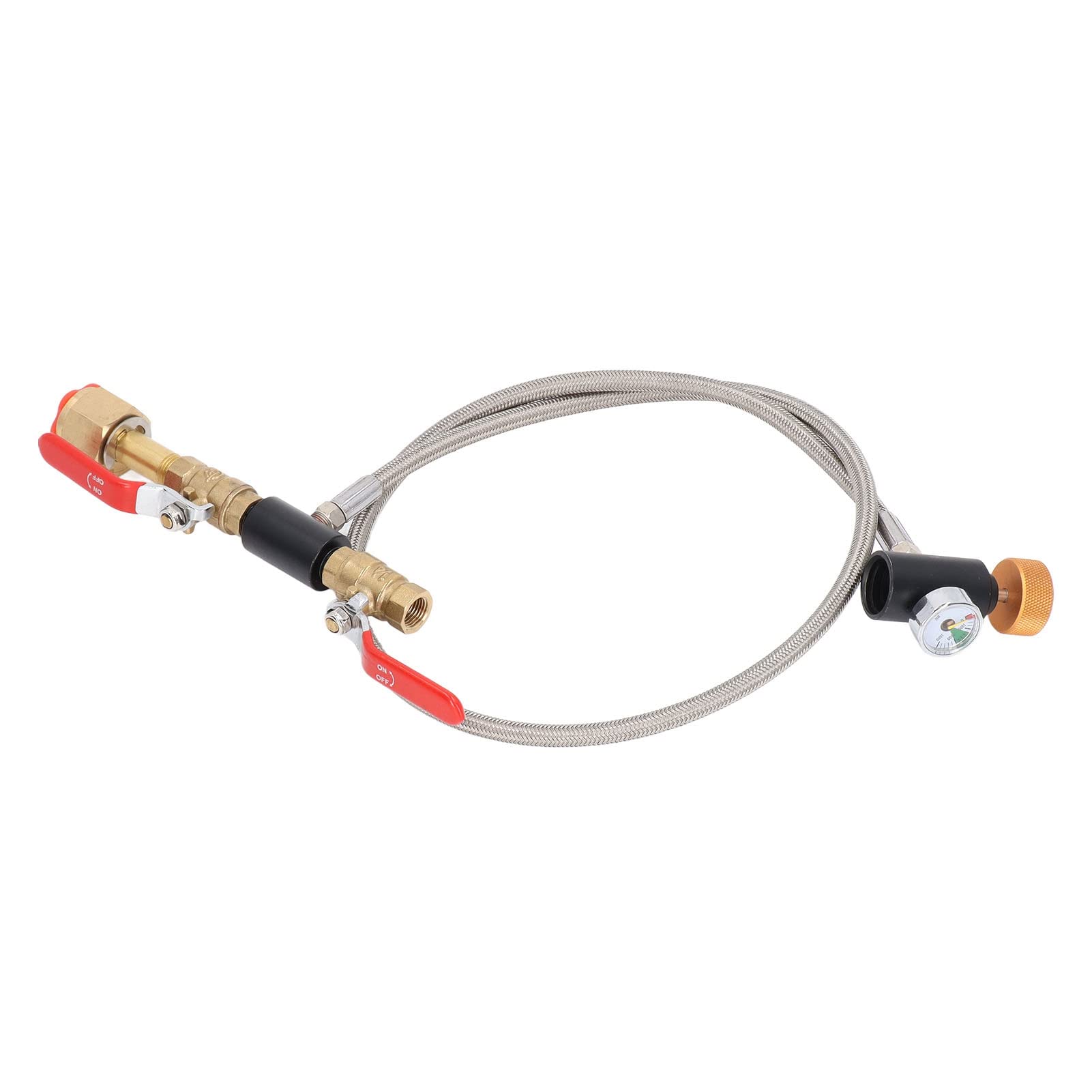 Adaptador de recarga para cilindros de CO2 CGA320 G1/2 con válvulas dobles y manómetro, manguera de acero inoxidable para botellas de sifón de soda, kit de recarga de 36 pulgadas
