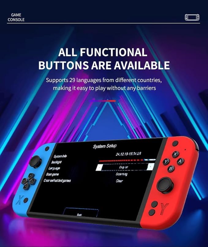 Image of G90 7-Inch Full HD Handheld Video Game Console with 21+ Emulators, 64GB Preloaded Games, Wireless Gaming Controller, Professional Gaming Chip, Portable Retro Arcade Gaming Console for Kids & Adults (Black)