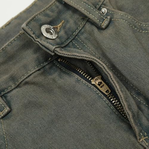 Jeans Pants Trousers Denim Street Trendy Retro Wear and Tear Hole Wash Niche Gray Green Straight Commuter for Men4
