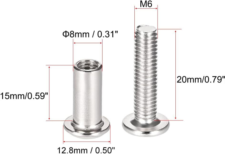 TA-VIGOR 10 Sets Furniture Connecting Screws Bolts, M6 x 20mm Binding Screws Posts Belt Buckle Binding Bolts - Image 2