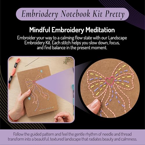 Image of Unwynd Embroidery Notebook Kit Pretty, Embroidery Kit for Beginners & Adults, DIY Hand Stitching Craft Set, Cross Stitch kits, Needlepoint kits, 2 Notebooks with Floss, Foam Board,Stamped cross Stitch