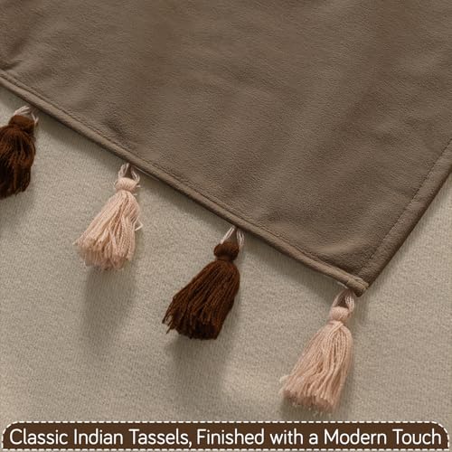 Image of HOKIPO Sofa Cover Mat with Tassel for 1 /2 /3 Seater & L Shape Sofa | DIY Sofa Cover Set | Dyed Holland Velvet | 'TasselTone Series' 70(W) x 170(L) cm |Warm Taupe (IN-1108-BRN)