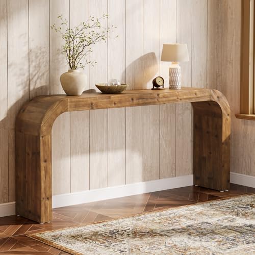 TRIBEWOOD Solid Wood Console Table, 70.87-Inch Farmhouse Sofa Table with Waterfall Curved Corners for Hallway, Living Room, Behind Couch, Entrance (Natural Wood) - Thumbnail 3