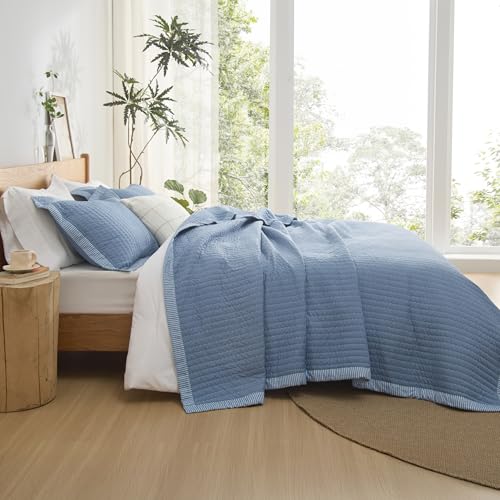 Bedsure Blue Quilts Queen Size - Queen Quilt Bedding Set Bedspread Coverlet, Lightweight Corduroy Pattern Bedspread, 3-Piece Set with 90"x96" Coverlet & 2 Pillow Shams, All-Season Soft Microfiber - Thumbnail 5