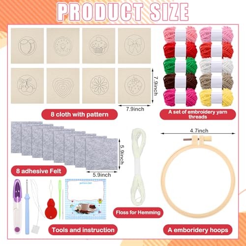 Image of Honeydak 8 Pcs Punch Needle Coaster Kit Coquette Bow Easy DIY Embroidery Set for Beginners Adults with Cute Sugar Bloom Patterns Tools Yarns Hoop Instructions Yarn Rug Tufting Coaster Art Crafts