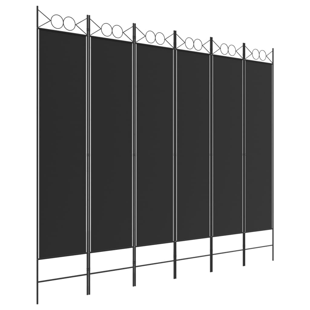 vidaXL Black Fabric 6-Panel Room Divider - 240x200 cm, Versatile and Foldable Space Partition for Privacy and Sunlight Blockage