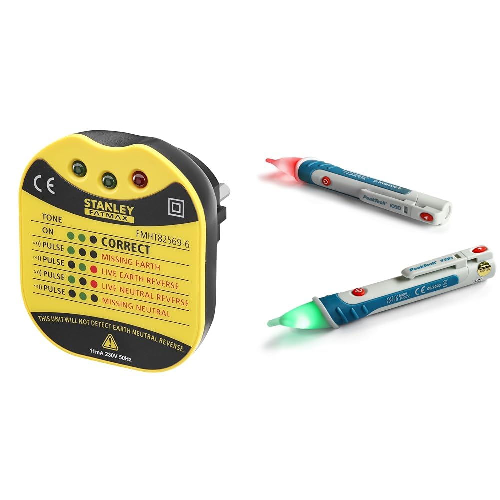 Stanley Fmht82569-6 Testeur Pour Prise Mural Gamme FatMax - Voltage 230V & Peak Tech P 1030 - Détecteur de Tension Alternative Sans Contact avec Lampe LED
