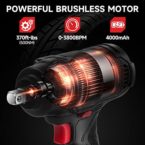 Eastvolt 20V Cordless Impact Wrench 1/2 Inch, 370Ft-Lbs Torque Brushless Wrench With 4.0Ah Battery, Fast Charger, 4Pcs Sockets, Belt Clip And Storage Box, Power Impact Wrench Set For Car And Home #TOP2