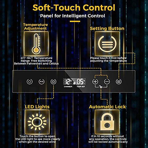 Nightcore Wine Cooler, 24 Inch Wine Fridge For 21 Bottles, Freestanding Wine Refrigerator With Digital Temperature Display, Wooden Shelves, Glass Door, Built-In Led Light #TOP6