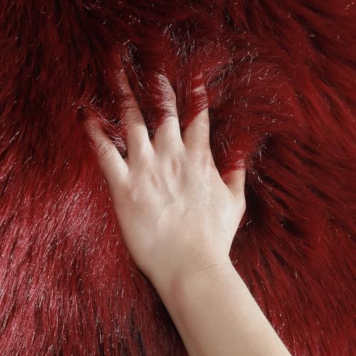 Image of linmopm Super Soft Fluffy Faux Fur Sheepskin Rugs Bedroom Floor Sofa Living Room Runner High-Density Cushion Plush Carpet Sofa Cover Bedside Rugs (Red, 3x4 ft Rectangle)