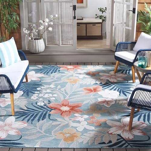 SAFAVIEH Washable Rug Outdoor Cabana Collection - 8' x 10', Aqua & Rust, Non-Shedding & Easy to Clean, Ideal for Patio, Backyard, Mudroom (CBN454J)