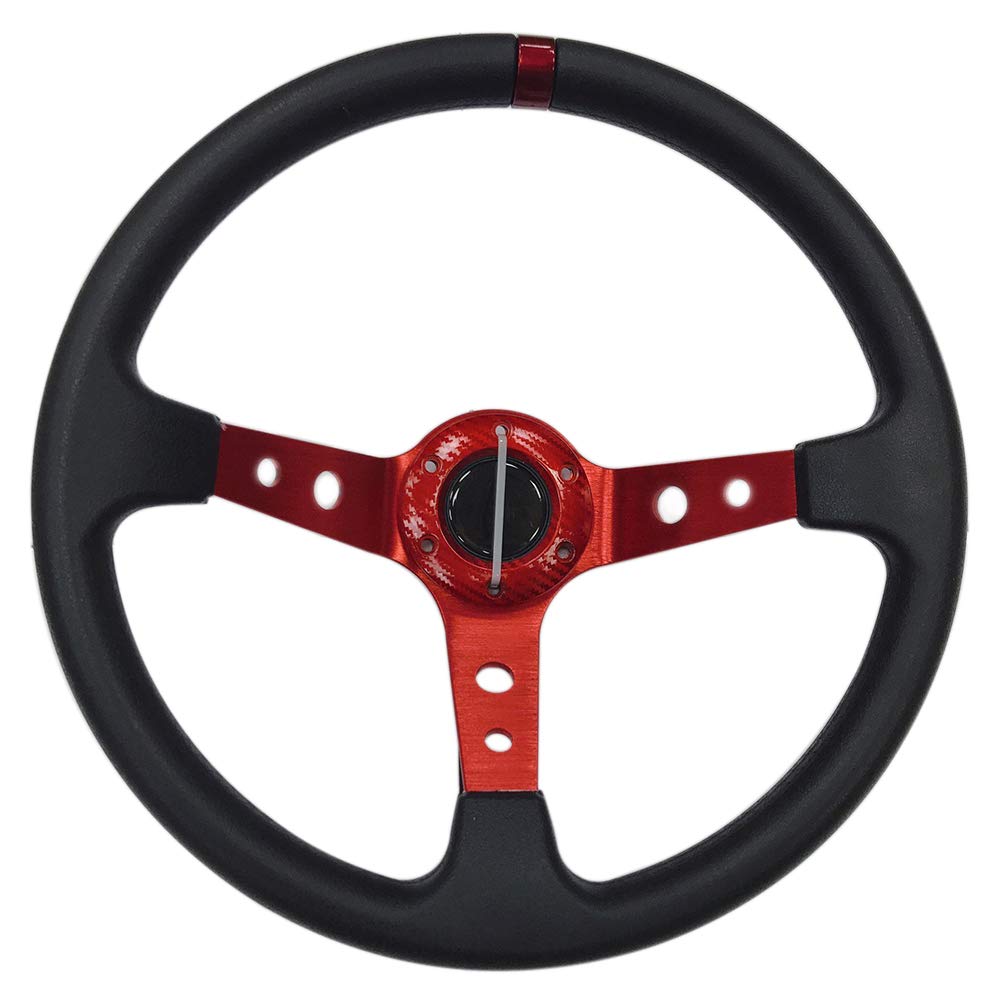 idain Universal Fit 350mm Racing Steering Wheel 3 Aluminum Spokes 6 Bolts Steering Wheel with ABS Horn Button (Red)