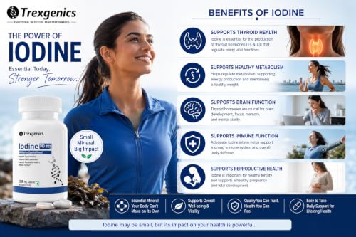 Image of Trexgenics Iodine 140 mcg from Potassium Iodide Multi-Action Mineral for Thyroid Function, Metabolism, Immunity (120 Veg. Capsules)