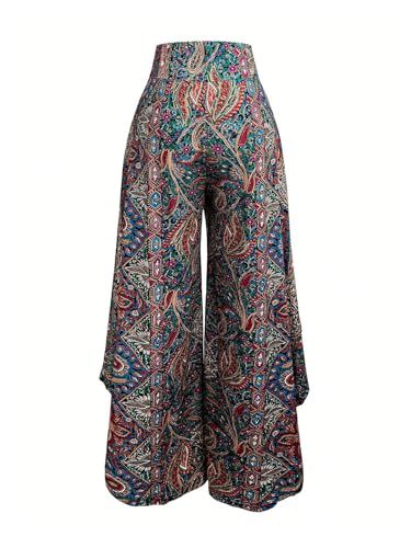 SweatyRocks Women's Paisley Print Asymmetric Wide Leg Pants Summer Dance Palazzo Pants Bell Bottoms2
