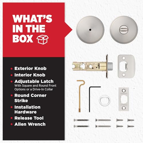 Image of Kwikset Pismo Interior Privacy Door Knob with Lock, Door Handle For Bathroom and Bedroom, Satin Nickel Keyless Turn Lock Doorknob, with Microban Protection