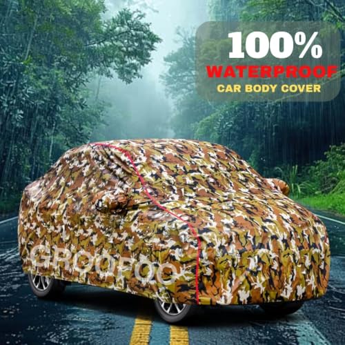 Image of Waterproof Car Body Cover with Mirror Pockets Compatible with Hyundai Xcent Car Cover | Triple Stitch and UV & Dust Proof All-Weather Protection, (Army Red)