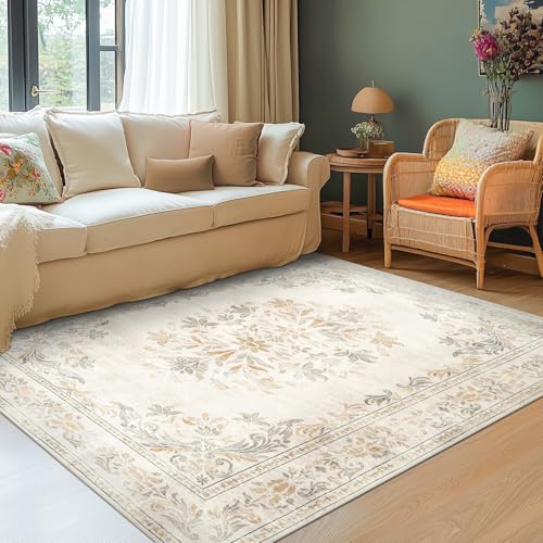 jinchan Vintage Floral 4x6 Area Rugs - Machine Washable Distressed