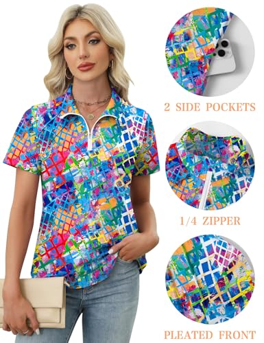 Image of LOMON Womens Golf Polo Shirts Summer Short Sleeve 1 /4 Zip Tops Moisture Wicking Casual Tennis Activewear with Pockets