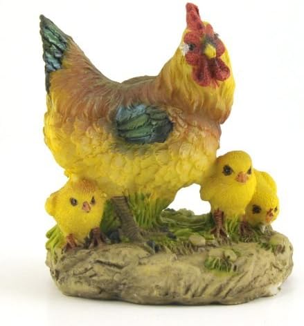 Tan Hen with Chicks, Family Chicken Collectible Sculpture Farm Figure, 3.5-inch