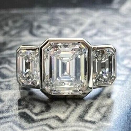 shine_jewels 4.00Ct Emerald Cut Lab Created Diamond Bezel Set Women's Engagement Ring, 14K White Gold Finish, 925 Sterling Silver