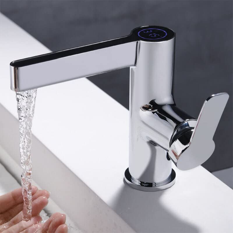 Robinet de lavabo LED mitigeur température numérique pour évier et accessoires salle de bains