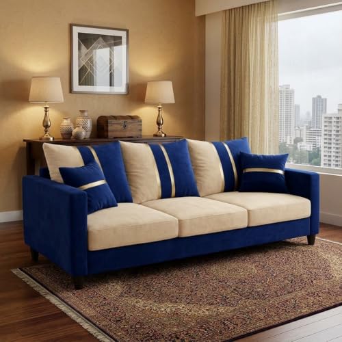 Image of Jester Plush Comfort Sofa | 3 Seater | Luxury Velvet Suede Fabric | Modern Living Room Sofa |Dark Blue - Cream
