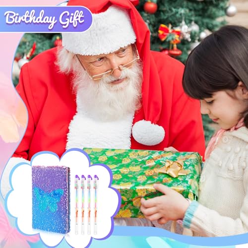 Image of Outus 4 Pcs Sequin Girls Journal Valentines Journal Gift with Color Gel Ink Pens Glitter Notebook Flip Writing Diary for Kids Girl Writing Drawing Travel Gifts(Gradient Blue,Butterfly)