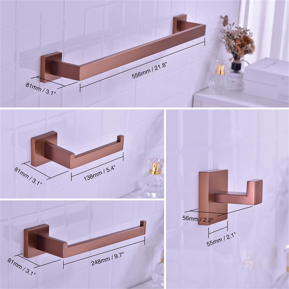Accesorios de baño Soporte de papel higiénico Ganchos para toallas de oro rosa cepillado Juegos de accesorios de baño de montaje en pared de dormitorio de acero inoxidable, gancho para bata,